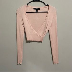 Light baby pink knit crop top long sleeve